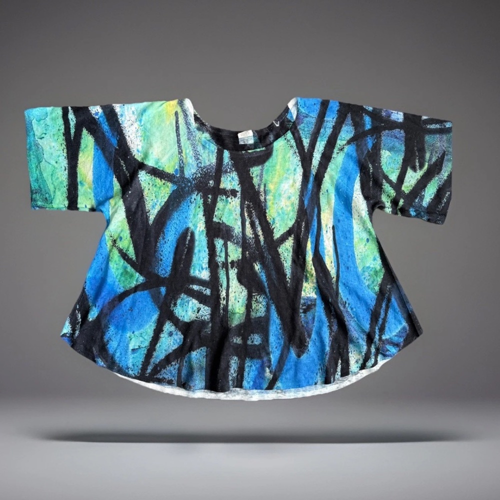 Et' Lois Art-Inspired Soft Knit Top Womens XL Flowy Oversized Short Sleeve Tunic
